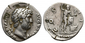 HADRIAN (117-138). Denarius. (18mm, 2.8 g)Rome. Obv: HADRIANVS AVGVSTVS. Laureate bust right, with slight drapery. Rev: COS III. Neptune standing righ...