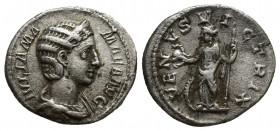 JULIA MAMAEA (Augusta, 222-235). Denarius. (17mm, 3.3 g) Rome. Obv: IVLIA MAMAEA AVG. Diademed and draped bust right. Rev: VENVS VICTRIX. Venus standi...