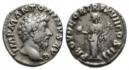 Marcus Aurelius. Denarius; Marcus Aurelius; 161-180 AD, Rome, 163 AD, Denarius, (17mm, 3.5 g). Obv: IMP M ANTONINVS AVG Head bare r. Rx: PROV DEOR TR ...