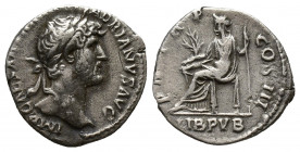 HADRIAN (117-138). Denarius. (17mm, 3 g) Rome. Obv: IMP CAESAR TRAIAN HADRIANVS AVG. Laureate head right. Rev: P M TR P COS III / LIB PVB. Libertas se...