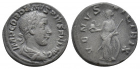 Gordian III. A.D. 238-244. AR denarius (18mm, 2.7 g). Rome, A.D. 240. IMP GORDIANVS PIVS FEL AVG, laureate, draped and cuirassed bust of Gordian III r...