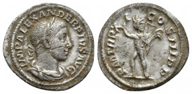 SEVERUS ALEXANDER (222-235). Denarius. (19mm, 2 g) Rome. Obv: IMP ALEXANDER PIVS AVG. Laureate, draped and cuirassed bust right. Rev: P M TR P XI COS ...