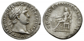 TRAJAN (98-117). Denarius. (17mm, 3.1 g) Rome. Obv: IMP TRAIANO AVG GER DAC P M TR P COS V P P. Laureate bust right, wearing aegis. Rev: SPQR OPTIMO P...