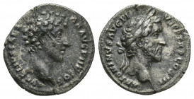 Antoninus Pius and Marcus Aurelius, as Caesar, AR Denarius. (18mm, 2.8 g)Rome, AD 140. AVRELIVS CAESAR AVG PII COS, bare head of Marcus Aurelius right...