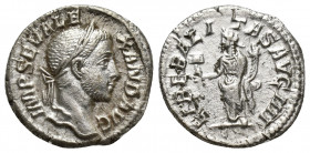 Severus Alexander AR Denarius. (19mm, 3 g) Rome, AD 228-231. IMP SEV ALEXAND AVG, laureate head right / LIBERALITAS AVG IIII, Liberalitas standing lef...