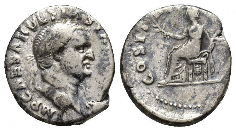 Vespasian AR Denarius. (17mm, 3.2 g) Rome, AD 70. [IMP] CAESAR VESPASIANVS AVG, ...