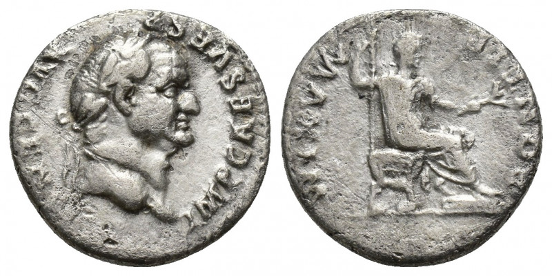 Vespasian AD 69-79. Rome Denarius AR (17mm, 3,1 g). IMP CAES VESP AVG CENS, laur...