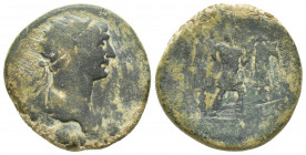 TRAJAN, 98-117 AD. Æ Dupondius (26mm, 12.6 g). Radiate bust right / Trajan standing between two trophies.