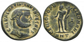 Galerius. As Caesar, A.D. 293-305. AE follis (26mm, 9.1 g). Antioch mint, struck A.D. 299-300. GAL VAL MAXIMIANVS NOB CAES, laureate head right / GENI...