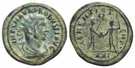 Probus Antoninianus, Clementia Probus (276-282 AD). AE silvered Antoninianus (22mm, 4.1 g), Tripolis. Obv. IMP C M AVR PROBVS P F AVG, radiate, draped...