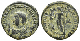 Roman Imperial Licinius II. AD 308-324. Antioch Follis Æ (18mm, 3.2 g). D N VAL LICIN LICINIVS NOB C, pearl-diademed bust left, wearing consular robe ...