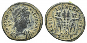 Constantinus I the Great AD 306-337. Nicomedia Follis Æ (17mm, 2,2 g). CONSTANTINVS MAX AVG, diademed, draped and cuirassed bust right / GLORIA EXERCI...