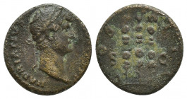 Hadrian, 117-138. Quadrans (16mm, 3 g), minted for use in the East, Rome, 125-128. HADRIANVS AVGVSTVS P P Laurete head of Hadrian to right. Rev. COS I...