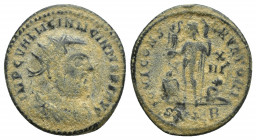 Licinius I AD 308-324. Cyzicus Follis Æ (21mm., 3.6 g). IMP C VAL LICIN LICINIVS P F AVG, radiate, draped and cuirassed bust right / IOVI CONSERVATORI...