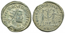 Diocletian. A.D. 284-305. Silvered antoninianus (21mm, 2.5 g) Heraclea mint, struck A.D. 293-294. IMP C C VAL DIOCLETIANVS P F AVG, radiate, draped an...