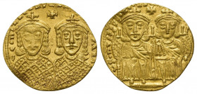 Leo IV with Constantine VI, Leon III, and Constantine V; 775-80 AD. Constantinople, c. 778-80 AD, Solidus, (20mm, 4.5 g). Obv: [LEOn VS S EGGOn COnStA...