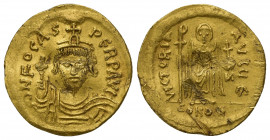 PHOCAS, 602-610 Mint of Constantinople Solidus 607/609. (21mm, 4.5 g) Officina Є. Obv. d N FOCAS – PЄRP AVG Crowned draped and cuirassed bust facing. ...