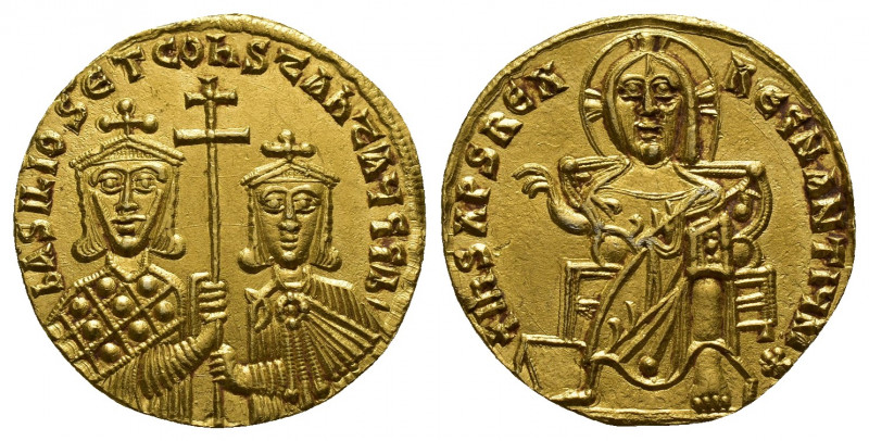 Basil I the Macedonian (AD 867-886), with Constantine. AV solidus (19.7mm, 4.4 g...