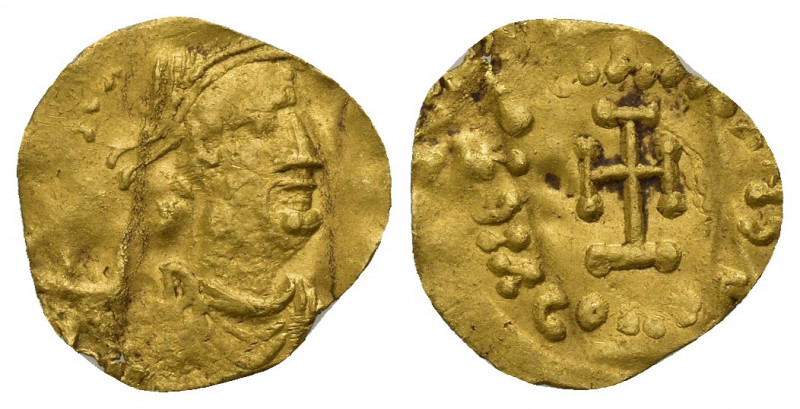 Heraclius AD 610-641. Constantinople 1/2 Tremissis AV (13mm, 0.6 g). Diademed bu...