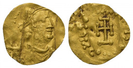 Heraclius AD 610-641. Constantinople 1/2 Tremissis AV (13mm, 0.6 g). Diademed bust right / Cross potent.