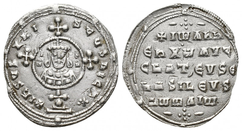 John I Tzimisces AD 969-976. Constantinople Miliaresion AR (22 mm, 2,4 g). + IHS...