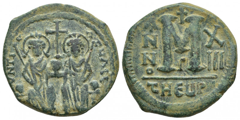 Justin II, with Sophia. 565-578. Æ follis. (30mm, 14.9 g) Theoupolis (Antioch) m...