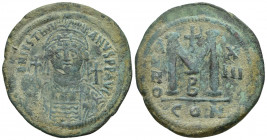 Justinian I. Follis; Justinian I; 527-565 AD. Constantinople, Year 13 = 539/40 AD, Follis, (40mm, 23.3 g). Obv: D N IVSTINI - ANVS PP AVG Helmeted, cu...
