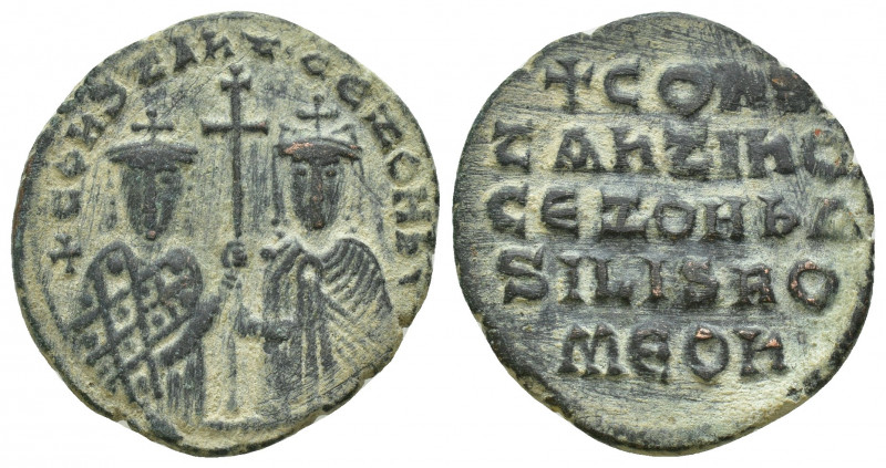 Constantine VII and Romanus I, with Zoe, Æ Follis. (24mm, 7.6 g) Constantinople,...