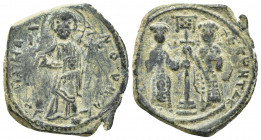 Constantine X Ducas and Eudocia (1059-1067 AD) Constantinople AE Follis (27mm, 8.4 g) Obv: + EMMA NOVHΛ - Christ standing facing on footstool, wearing...