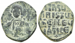 Basil II & Constantine VIII, circa 976-1025. Æ Follis (28mm, 11.9 g). Class A2. Constantinople mint. Facing bust of Christ, holding Gospels; Nimbus cr...