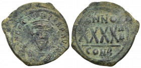 Phocas Æ 40 Nummi. (27mm, 9.9 g). Constantinople, AD 605-606. d N FOCAS PERP AVG, Facing bust, holding mappa and sceptre / Large XXXX; ANNO above, II ...