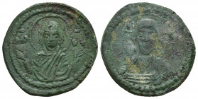 Romanus IV, Diogenes AD 1068-1071. Constantinople Anonymous follis Æ. Class G (26mm, 7.8 g). MP-ΘV to left and right of Mary, nimbate, hands raised, a...
