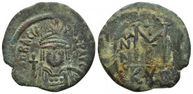 Heraclius (610-641) Dated RY3 = 612-613. Cyzicus. (29mm, 11.4 g) 1st officina AE Follis D N hPACli PERP AVG - helmeted, diademed, and cuirassed facing...
