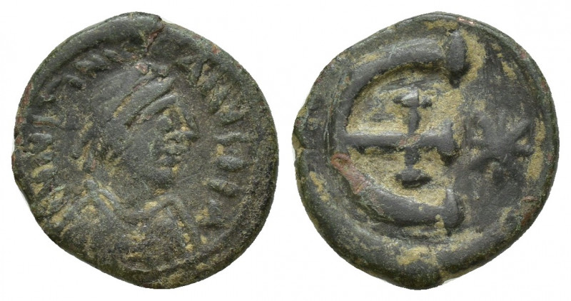 Justinian I. AD 527-565. Theoupolis (Antioch) Pentanummium Æ (14mm, 2 g). Diadem...