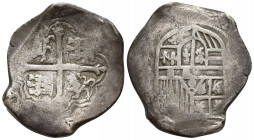 SPAIN. Philip III (1598-1621). Cob 8 Reales (1602 (?). Sevilla. (37mm, 27.3 g) Obv: Coat-of-arms. Rev: Crowned Coat-of-arms.