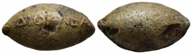 Ancient greek sling bullet. Circa 4th-1st century BC. Uncertain inscription. (32...