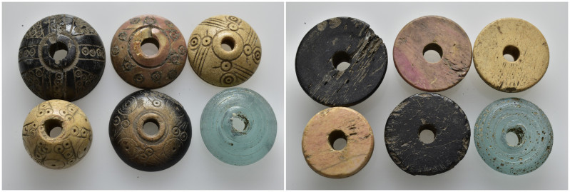 Bone and glass spindle whorl lots 6 pieces. SOLD AS SEEN, NO RETURN!