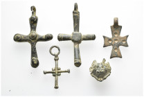Bronze cross pendants and lion head 5 pieces SOLD AS SEEN, NO RETURN!