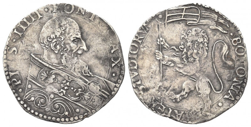 BOLOGNA
Pio V (Antonio Michele Ghislieri), 1566-1572.
Bianco o mezza Lira.
Ag...