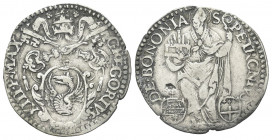 BOLOGNA
Gregorio XIII (Ugo Boncompagni), 1572-1585.
Gregorio.
Ag gr. 3,43
Dr. GREGORIVS - XIII P MAX. Stemma ovale in cornice sormontato da trireg...