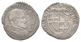 BOLOGNA
Clemente VIII (Ippolito Aldobrandini), 1592-1605. 
Sesino.
Æ gr. 1,07
Dr.CLEMENS VIII PONT MAX. Busto a d.con piviale decorato.
Rv. BONON...