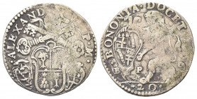 BOLOGNA
Alessandro VII (Fabio Chigi), 1655-1667.
Lira 1656.
Ag gr. 6,20
Dr. ALEXANDER VII P M. Stemma sormontato da triregno e chiavi decussate; a...