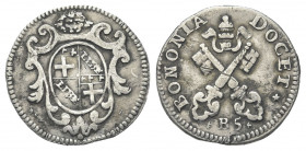BOLOGNA
Clemente XII (Lorenzo Corsini), 1730-1740. 
Carlino da 5 Bolognini 1738.
Ag gr. 1,46
Dr. Stemma ovale in cornice sormontato da maschera le...