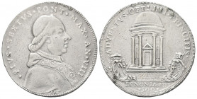 BOLOGNA
Pio VI (Giannangelo Braschi), 1775-1799.
Scudo romano da 100 Bolognini 1782 a. VIII.
Ag gr. 26,15
Dr. PIVS SEXTVS PONT MAX AN VIII. Busto ...