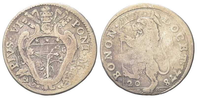 BOLOGNA
Pio VI (Giannangelo Braschi), 1775-1799.
Lira 1778 da 20 Bolognini.
A...