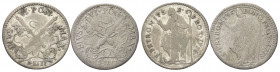 BOLOGNA
Pio VI (Giannangelo Braschi), 1775-1799.
Muraiola da 4 Baiocchi 1778 (due esemplari).
Mi gr. 5,89 complessivi
Dr. 
Rv. 
Munt. 238; B. 30...