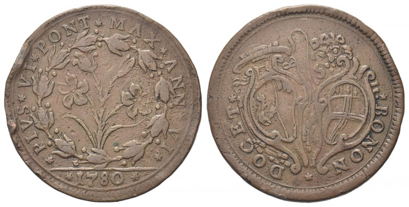 BOLOGNA
Pio VI (Giannangelo Braschi), 1775-1799.
Baiocco 1780.
Æ gr. 11,39
D...