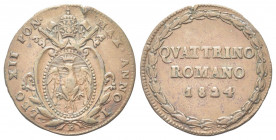 BOLOGNA
Leone XII (Annibale Sermattei della Genga), 1823-1829.
Quattrino romano 1824 a. I.
Æ gr. 2,02
Dr. Stemma papale sormontato da triregno e c...
