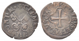 CARPENTRASSO
Clemente VIII (Ippolito Aldobrandini), 1592-1605. 
Patard.
Mi gr. 0,90
Dr. CLEMENS VIII PONT M. Chiavi decussate.
Rv. S PETRVS ET PA...