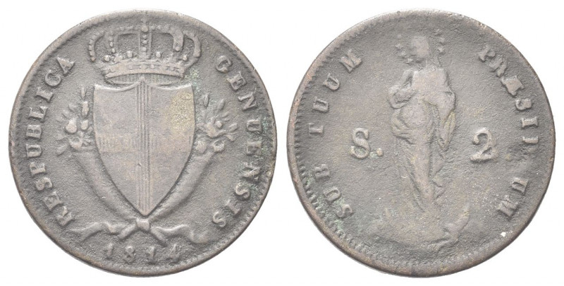 GENOVA
Repubblica Genovese, 1814.
2 Soldi 1814
Mi gr. 2,11
Dr. Stemma di Gen...